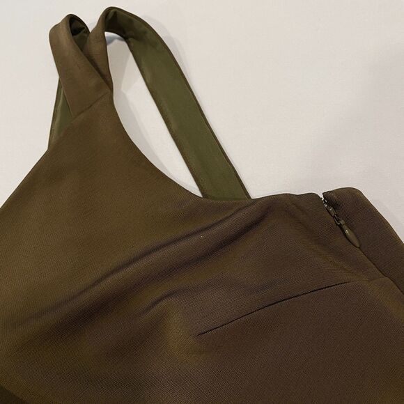 ~ Lauren Ralph Lauren 8 Cocktail Dress LRL Lined Midi Stretch Olive Asymmetrical - Picture 16 of 16